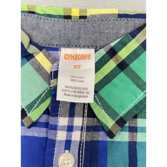 GYMBOREE Toddler Boy 2-Pcs Button Front Plaid Shirt 100% Cotton Blue/Green 3T - Picture 8 of 11